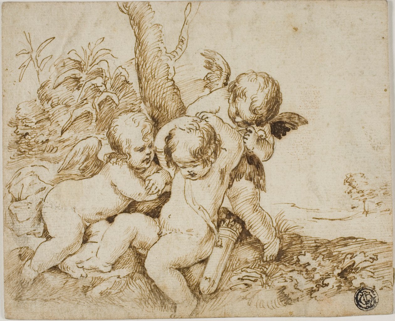 Kaksi puttia sitoo kolmannen silmät umpeen tekijältä Circle of Guido Reni