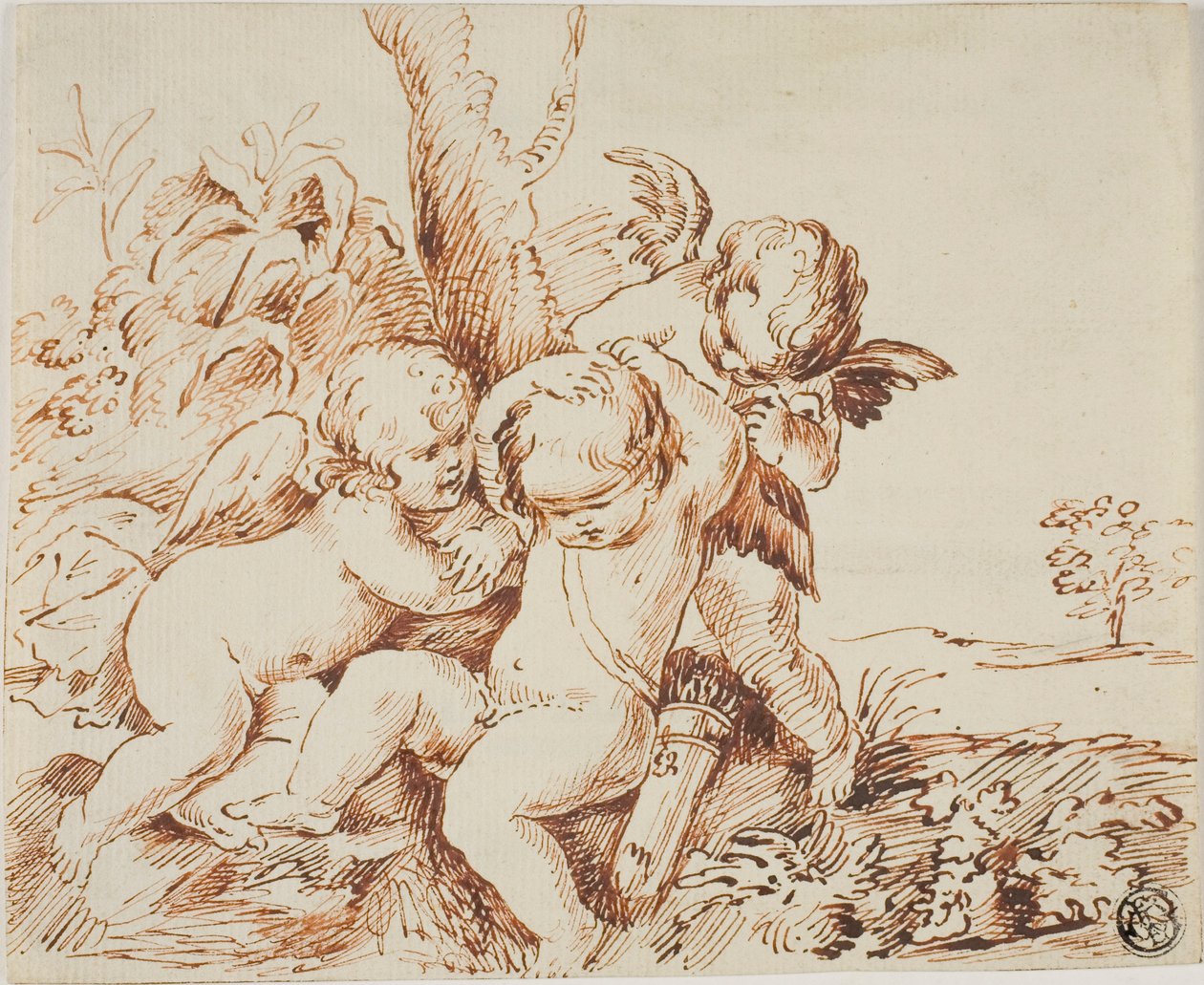Kaksi puttia sitoo kolmannen silmät umpeen tekijältä Circle of Guido Reni