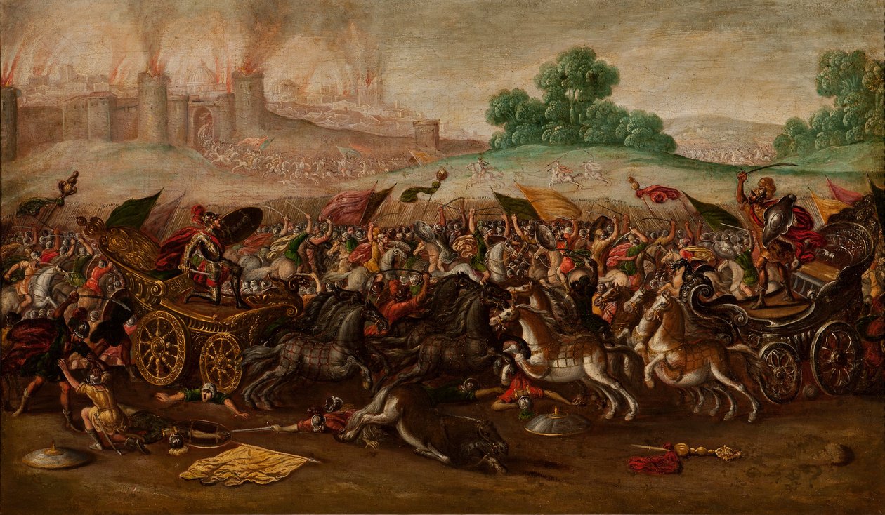 Jerusalemin polttaminen Nebukadnessarin armeijan toimesta. tekijältä Circle of Juan de la Corte