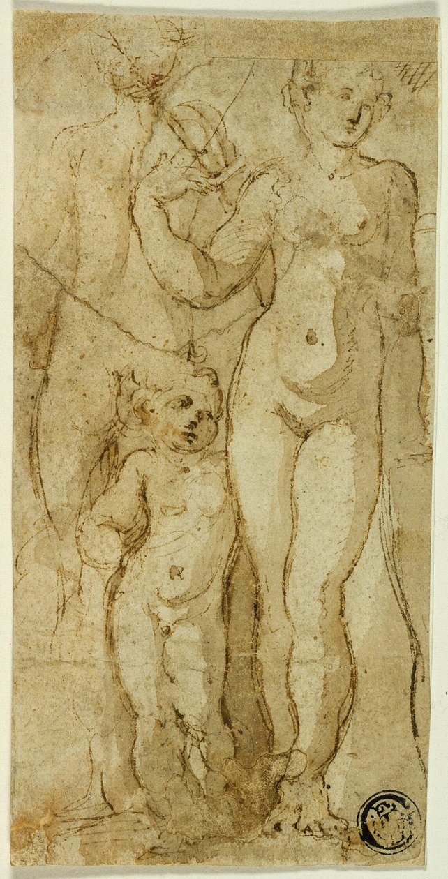 Venus ja Amor tekijältä Circle of Parmigianino
