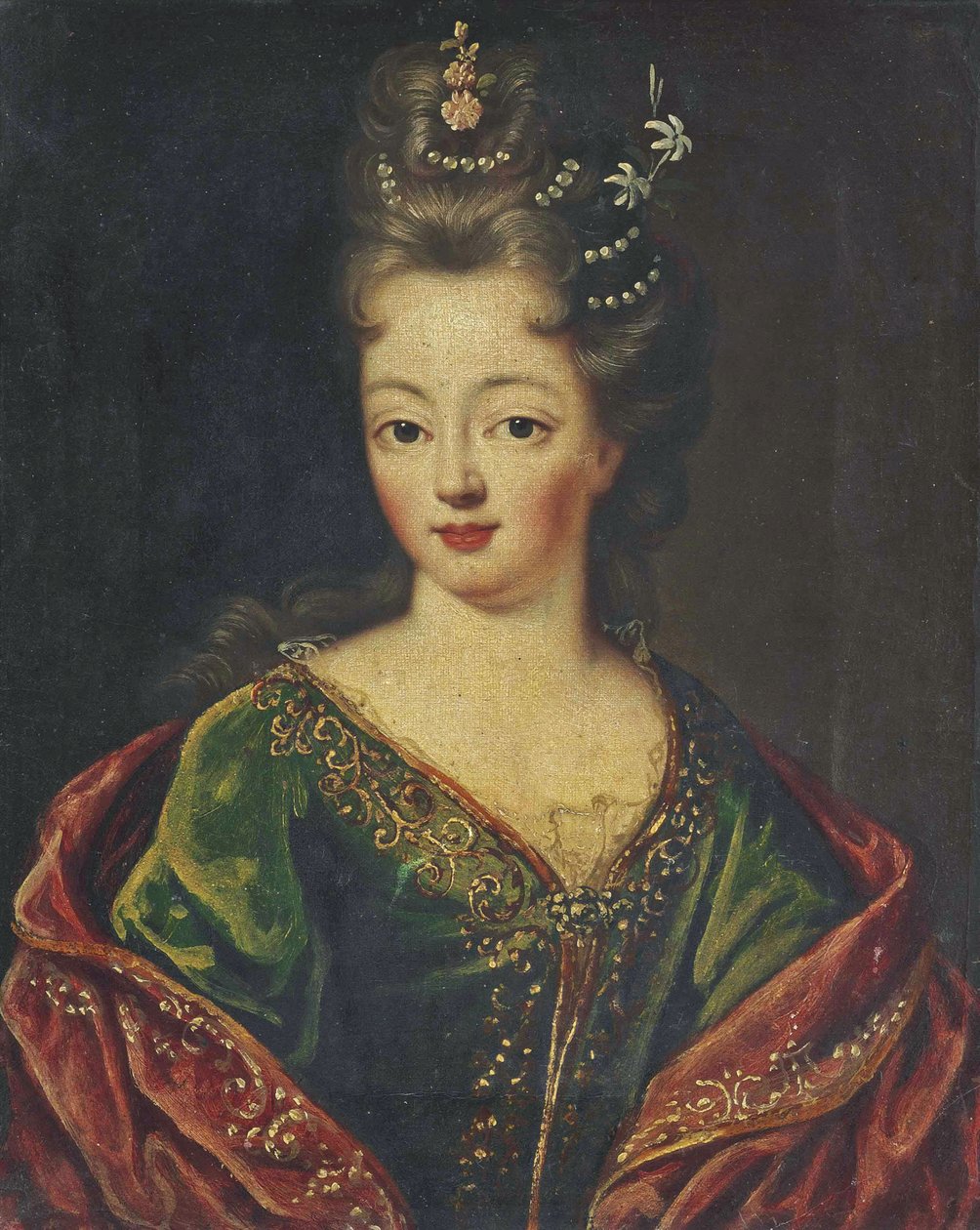 Mignardin ympyrä - Muotokuva naisesta, joka on perinteisesti tunnistettu Bourbonin Louise Bénédicteksi. tekijältä Circle of Pierre Mignard I