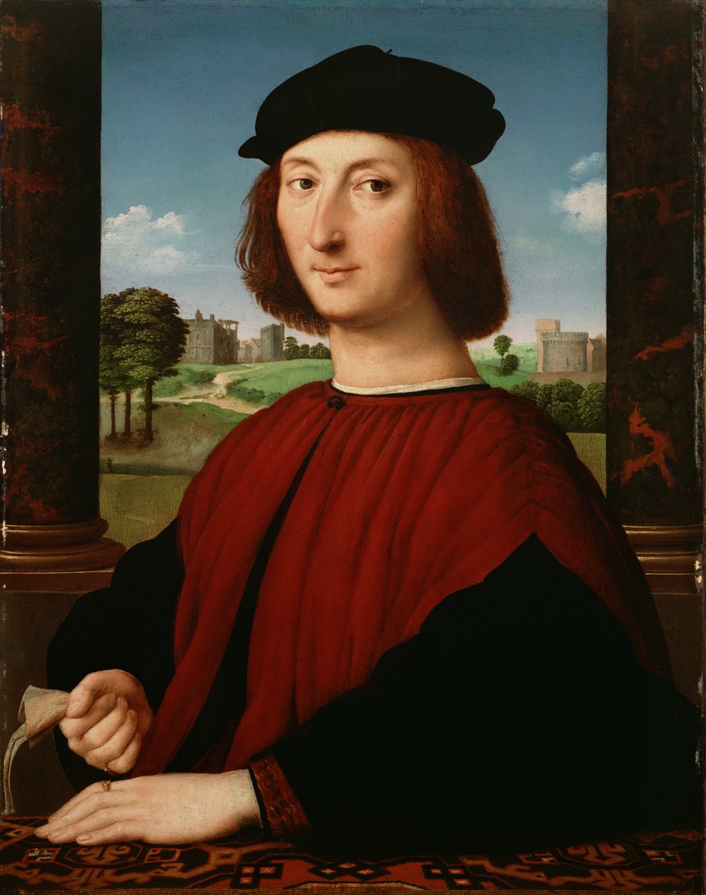 Nuoren miehen muotokuva punaisessa tekijältä Circle of Raphael