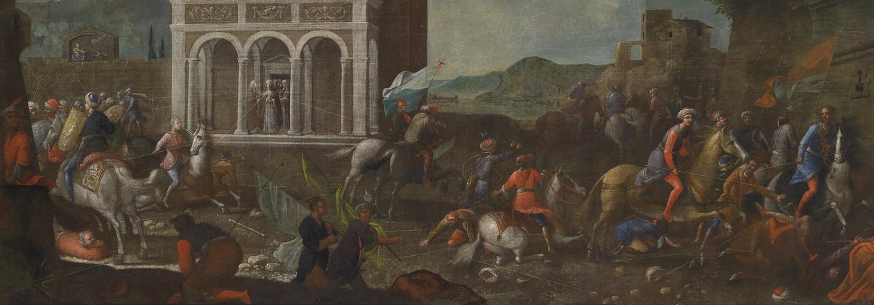 Pyhä Katariina Siena puolustamassa kaupunkia turkkilaisia ​​vastaan tekijältä circle of Vittore Carpaccio