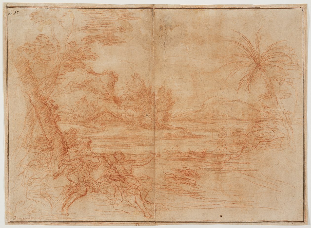 Johannes der Täufer offenbart Christus den Heiligen Petrus und Andreas (recto); Heidnisches Opfer (verso) tekijältä Ciro Ferri