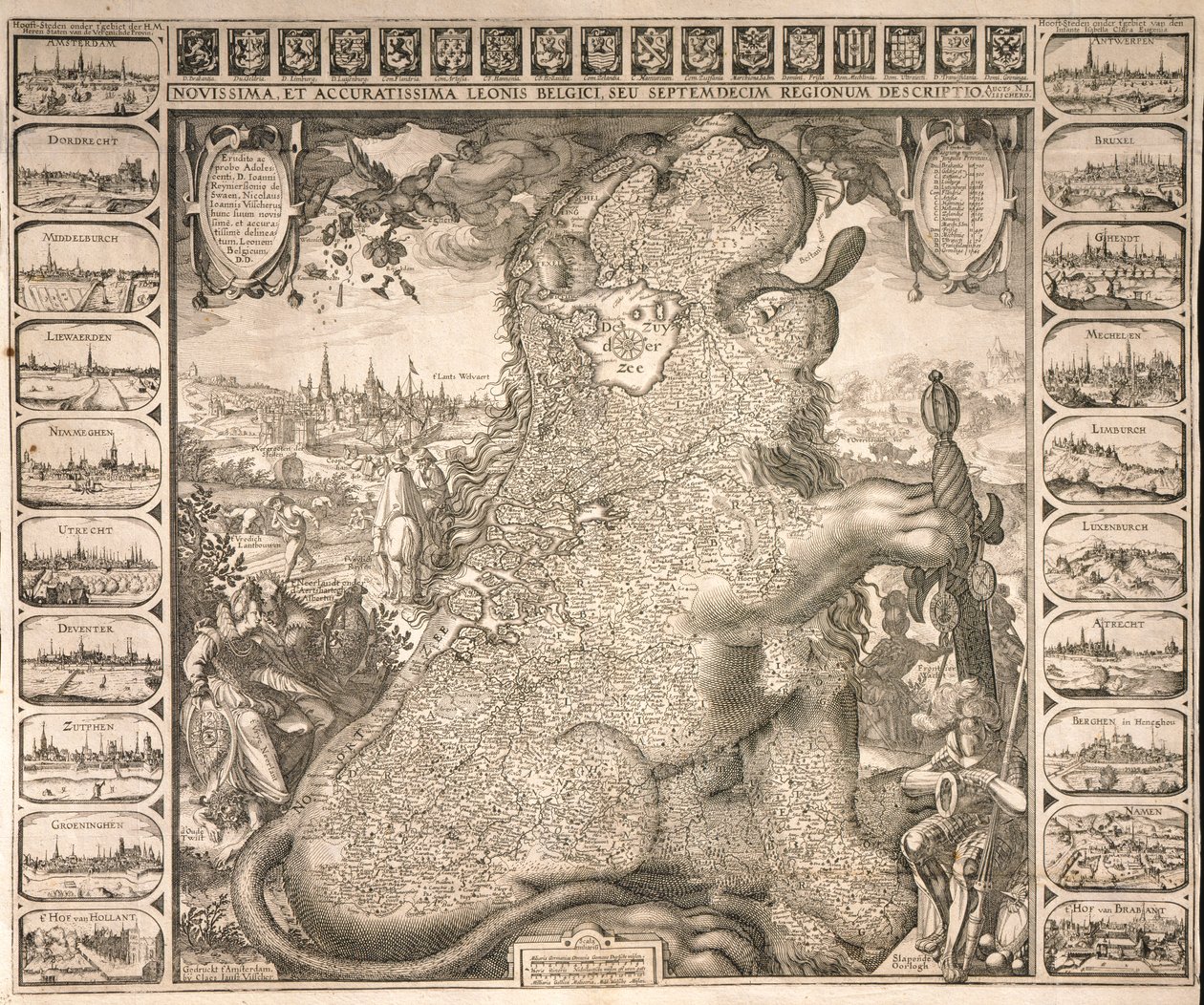 Belgian leijonan seitsemäntoista aluetta, noin 1583. tekijältä Claes Jansz Visscher