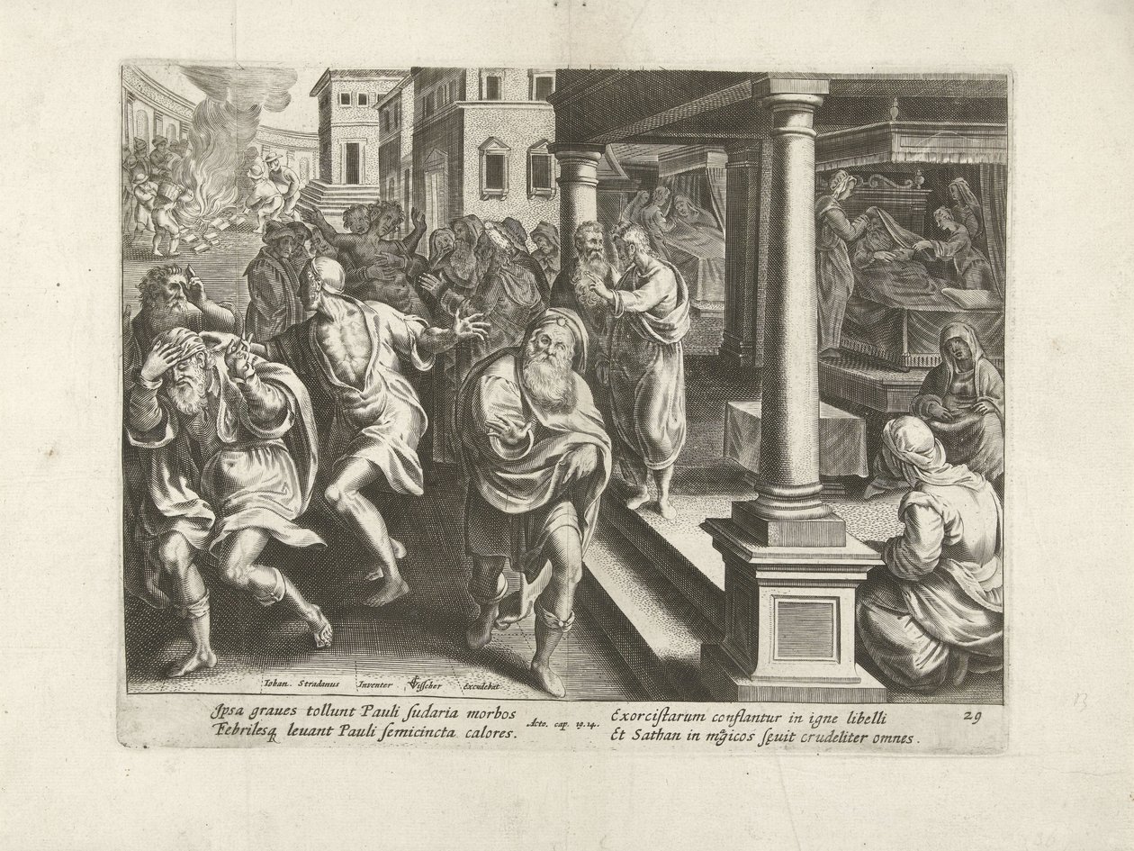 Paavali ajaa ulos demonit Efesossa Apostolien teot (sarjan nimi) Acta Apostolorum (sarjan nimi) tekijältä Claes Jansz. Visscher (II) (workshop of)