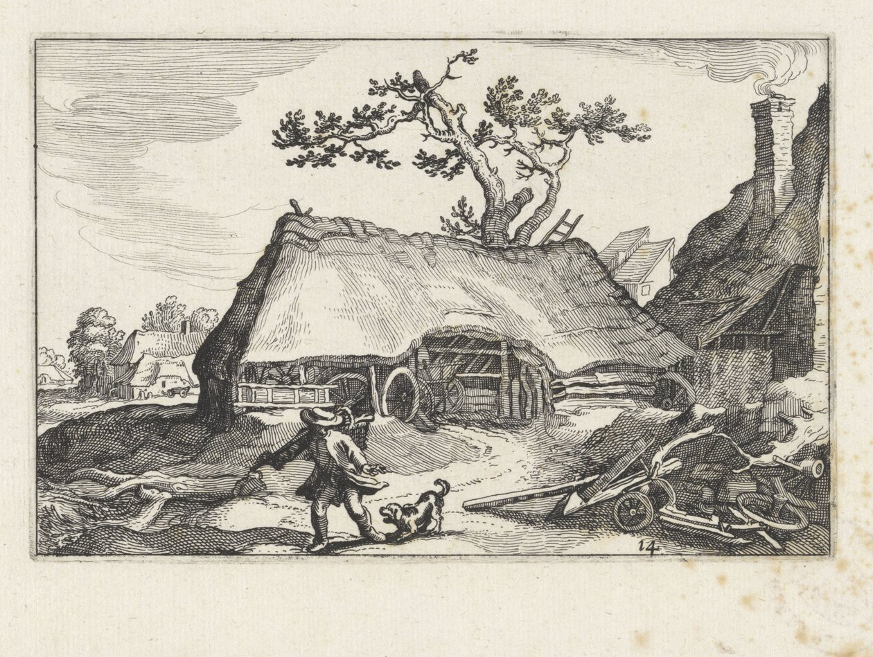 Haukkuva koira maatilalla Maisemat maatiloilla (sarjan nimi) tekijältä Claes Jansz. Visscher (II)