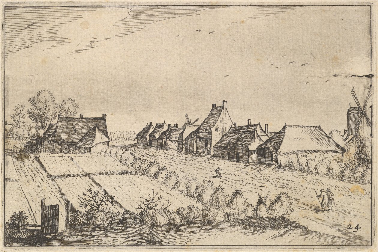 Kentät ja tie, levy 8 Regiunculae et Villae aliquot Ducatus Brabantiae, ca. 1610 tekijältä Claes Jansz Visscher