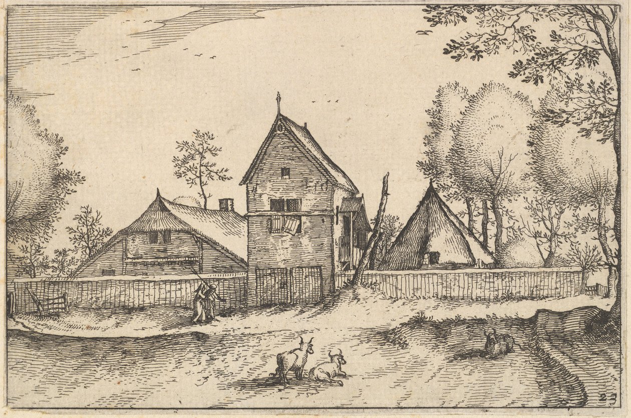 Suuri muurattu maatila, levy 23, Regiunculae et Villee Aliquot Ducatus Brabantiae, ca. 1610 tekijältä Claes Jansz Visscher