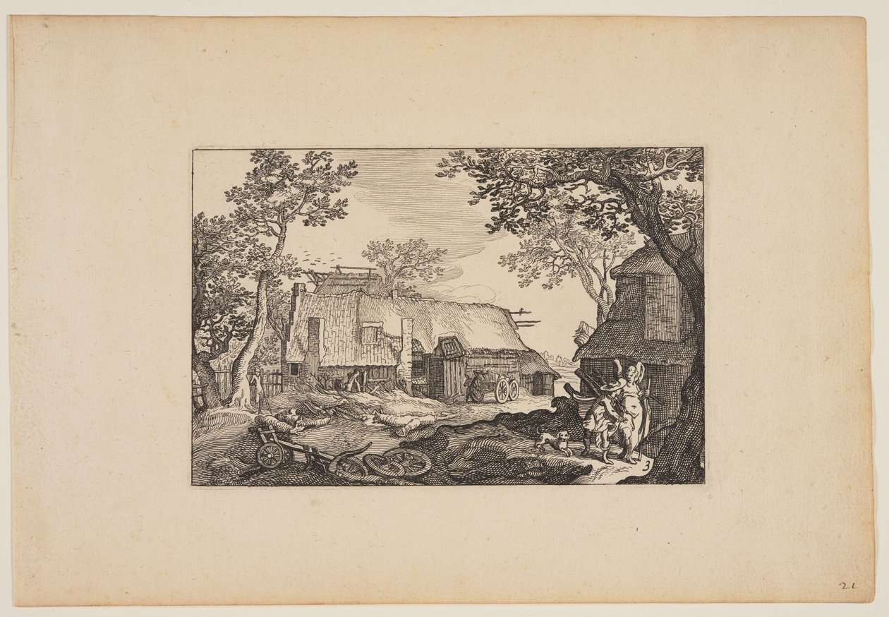 Tobias ja enkeli, teoksesta Landscapes (Verscheyden aerdige Lanthuysen...) tekijältä Claes Jansz. Visscher