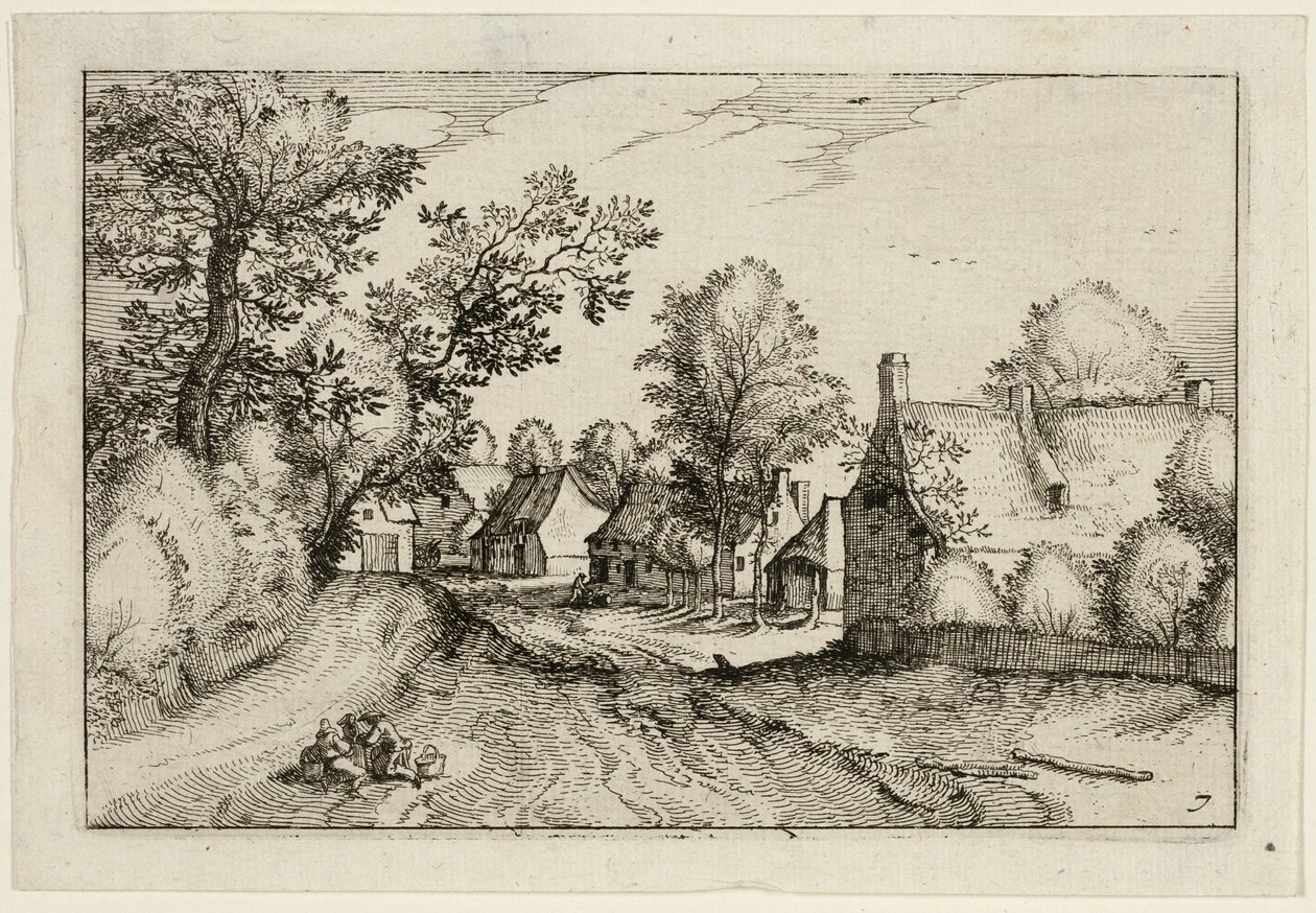 Kylätie, levy seitsemän maatilojen, maalaistalojen ja maalaiskylien kuvien jälkeen (Praediorum villarum et rusticarum casularum icones). tekijältä Claes Jansz. Visscher II