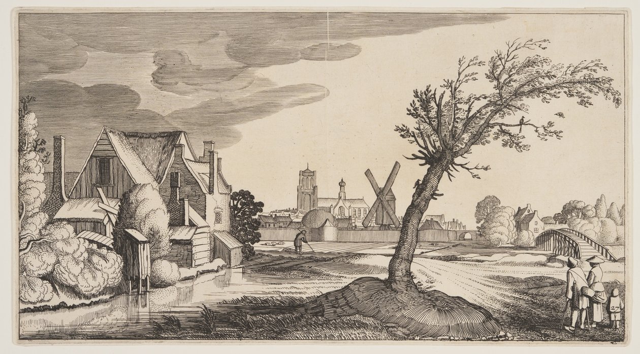 House on a Pond Outside a Town, alkaen Landscapes (Playsante Lantschappen) tekijältä Claes Jansz. Visscher II