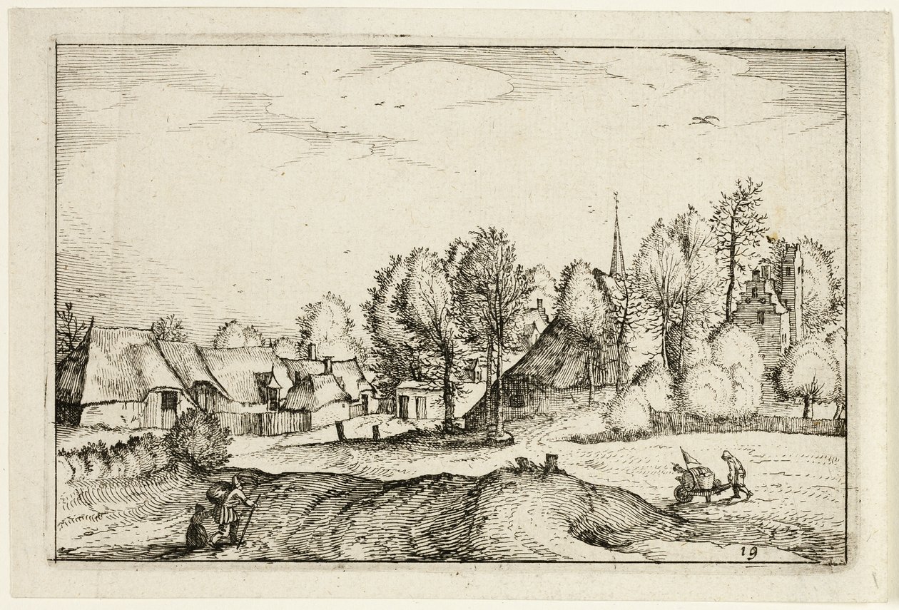 Tie kylään, levy yhdeksäntoista jälkeen Kuvia maatiloista, maalaistaloista ja maalaiskylistä (Praediorum villarum et rusticarum casularum icones). tekijältä Claes Jansz. Visscher II