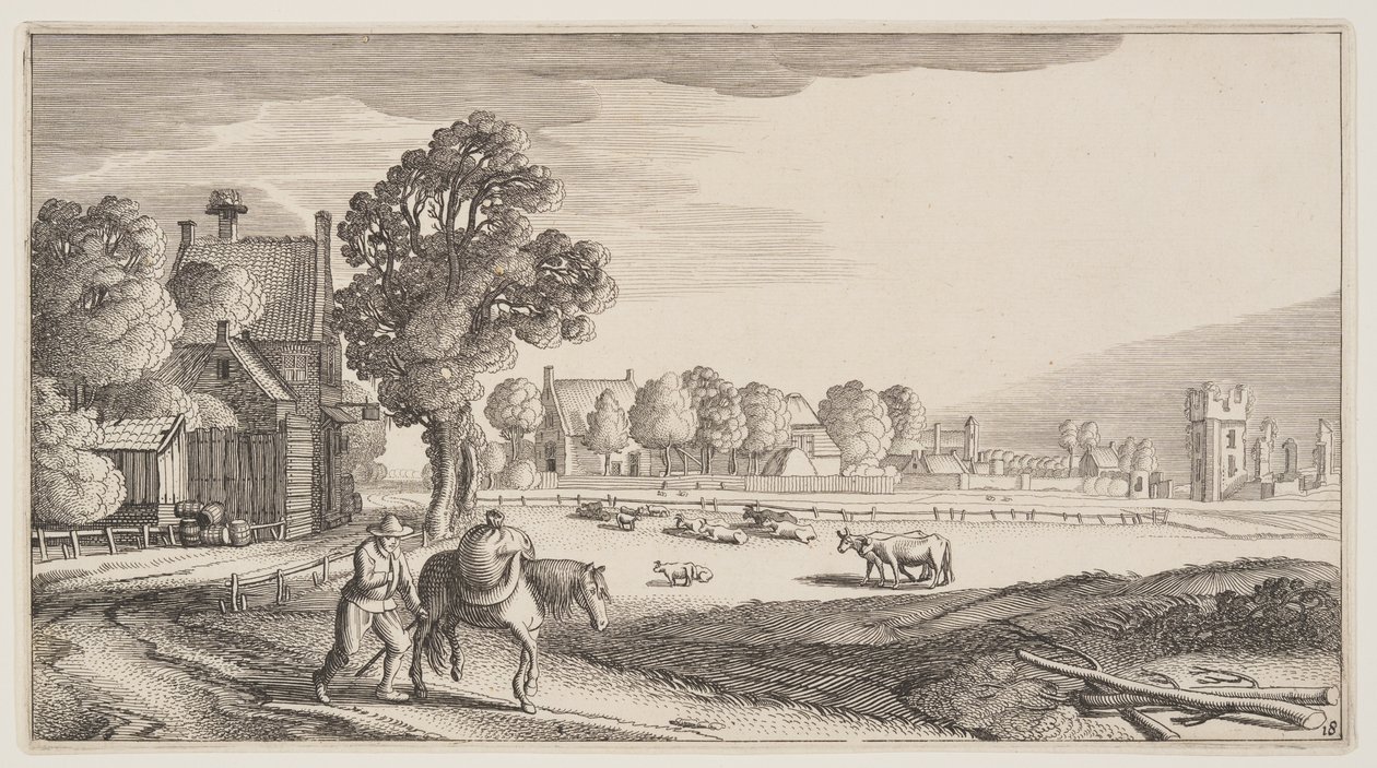 Roads along a Pasture, alkaen Landscapes (Playsante Lantschappen) tekijältä Claes Jansz. Visscher II