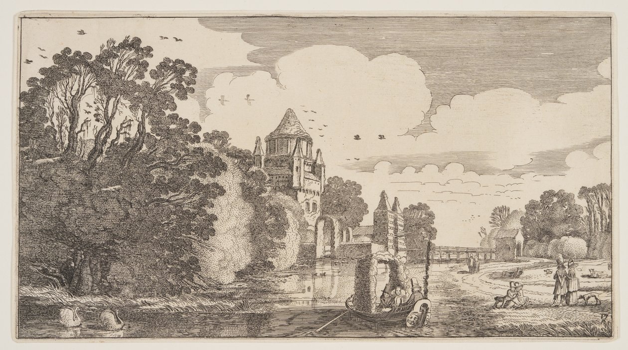 Pieni Houtpoort Haarlemissa, teoksesta Landscapes (Playsante Lantschappen). tekijältä Claes Jansz. Visscher II