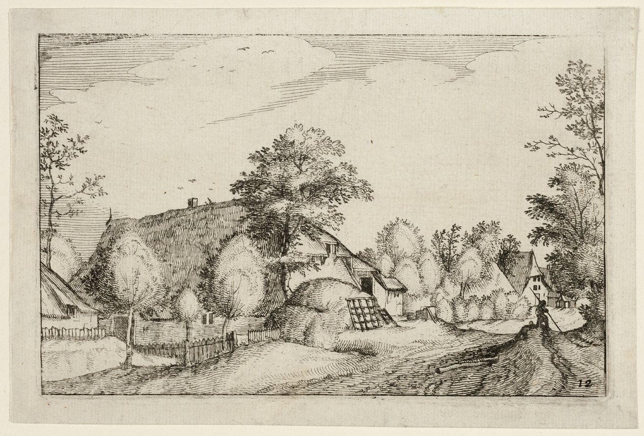 Kylätie, levy kahdestoista maatilojen, maalaistalojen ja maalaiskylien kuvien jälkeen (Praediorum villarum et rusticarum casularum icones). tekijältä Claes Jansz. Visscher II