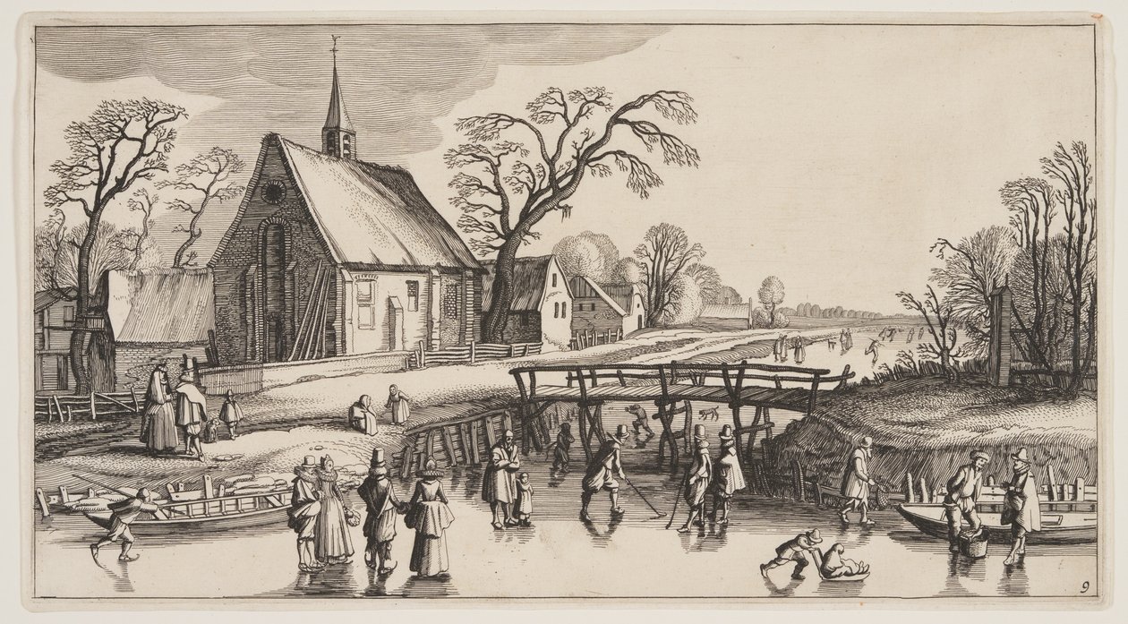 Winter Landscape, alkaen Landscapes (Playsante Lantschappen) tekijältä Claes Jansz. Visscher II