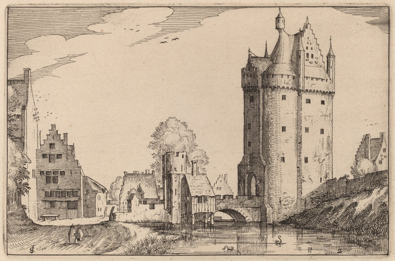 Kaupungin portti tekijältä Claes Jansz Visscher after Johannes van Doetechum, the Elder after Lucas