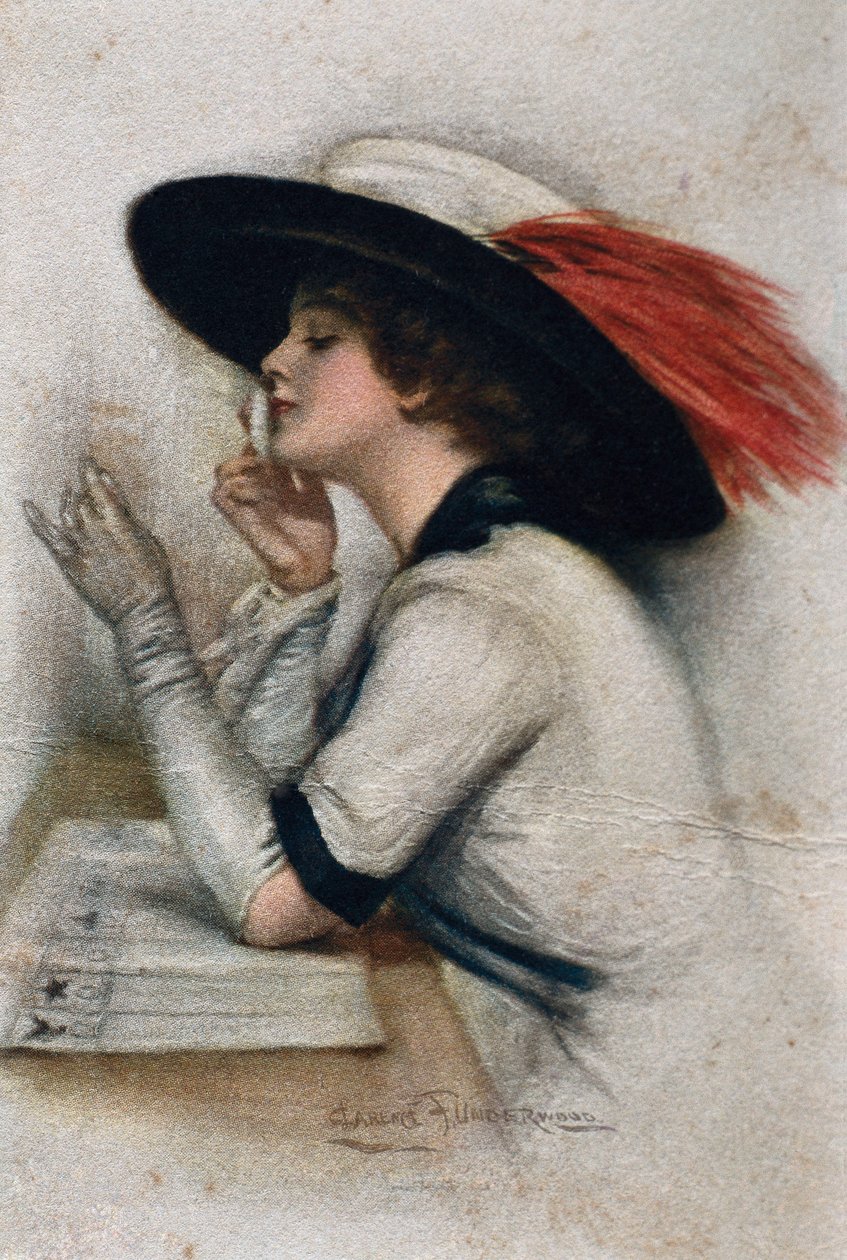 Tyylikäs nuori nainen äänestämässä vuoden 1920 vaaleissa Yhdysvalloissa, 1900-luku (värilitho) tekijältä Clarence F. Underwood
