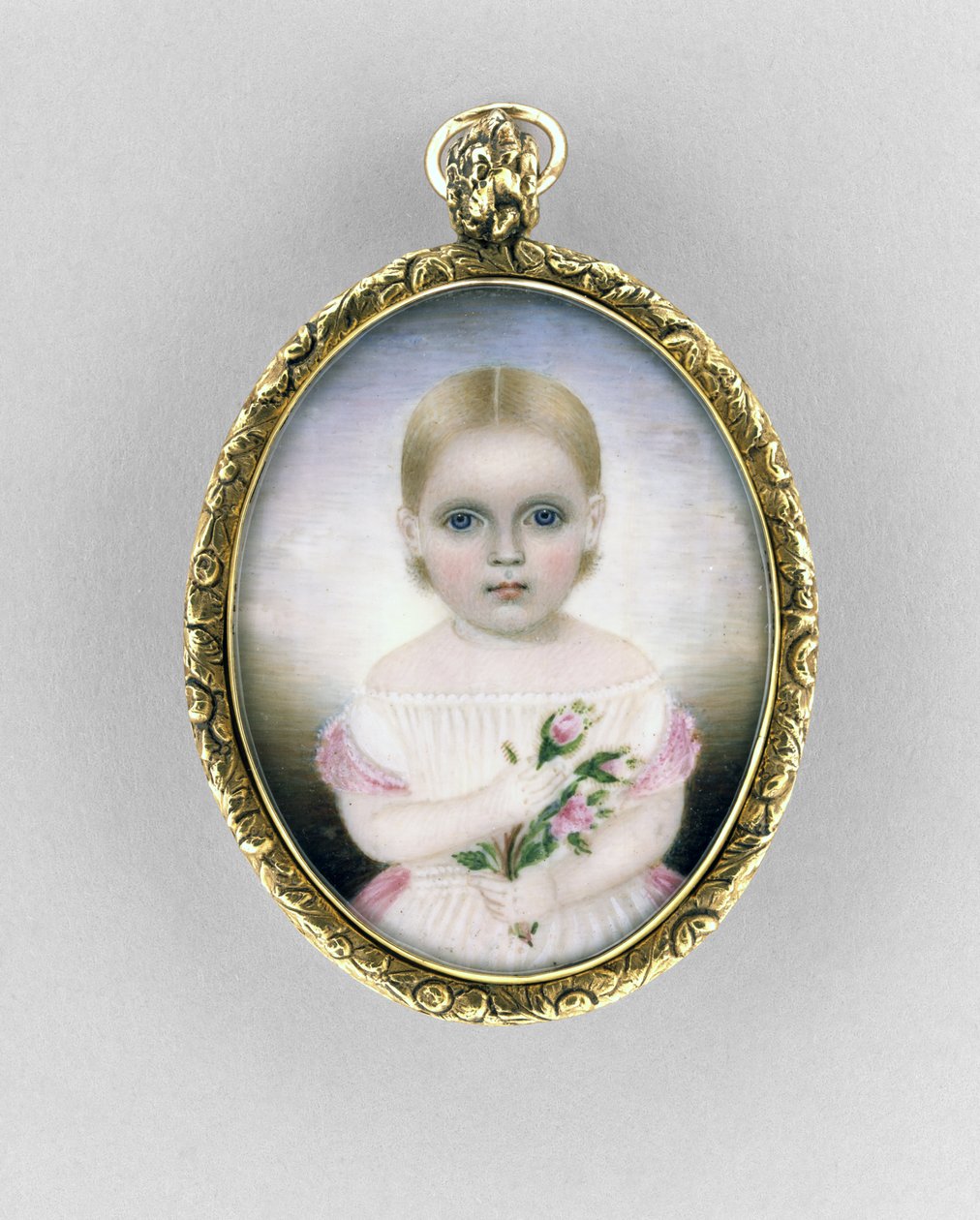 Tytön muotokuva, n. 1840 (akvarelli norsunluulla, kullattu ja lasi) tekijältä Clarissa Peters Russell