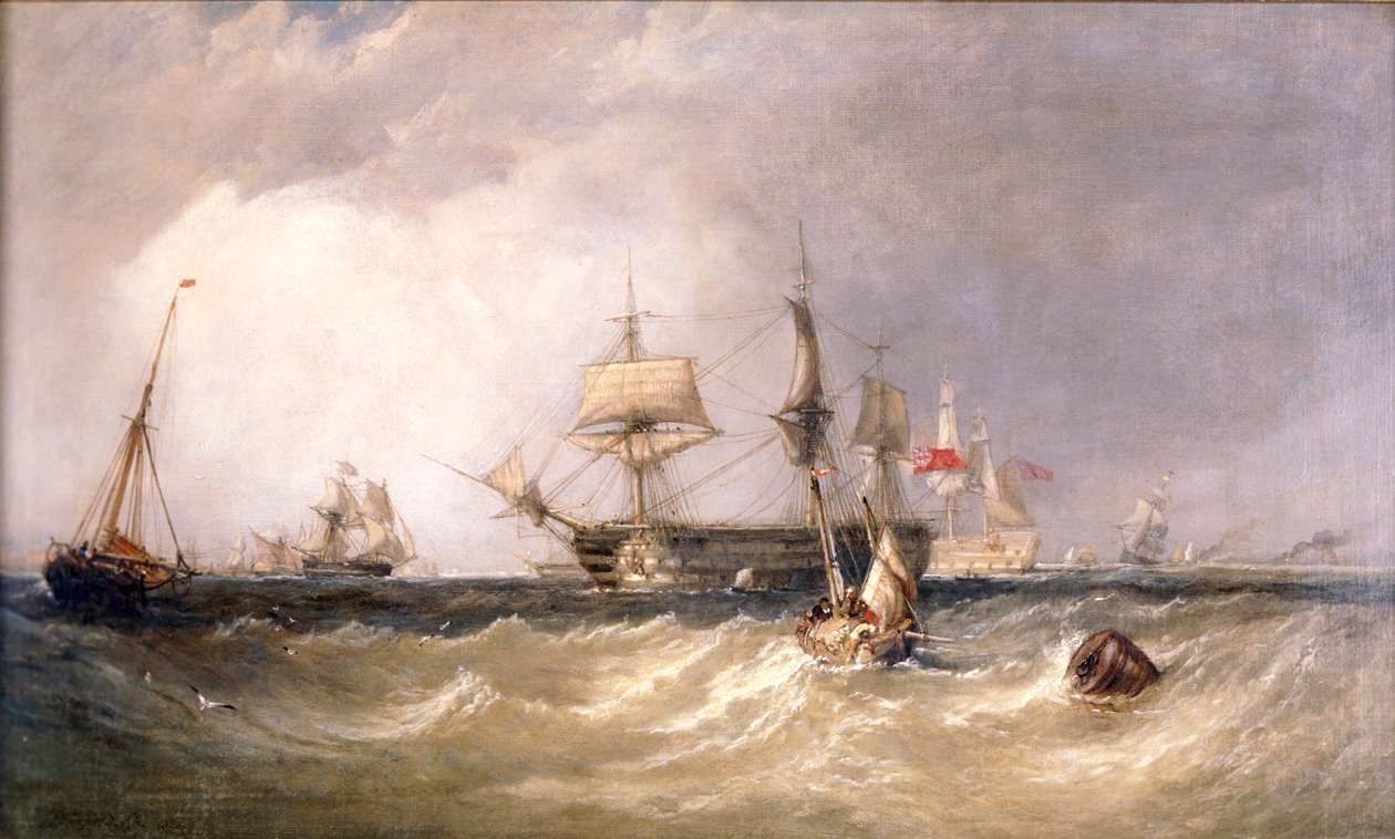 "Men-of-War off Portsmouth", Hampshire, 1855 tekijältä Clarkson Stanfield