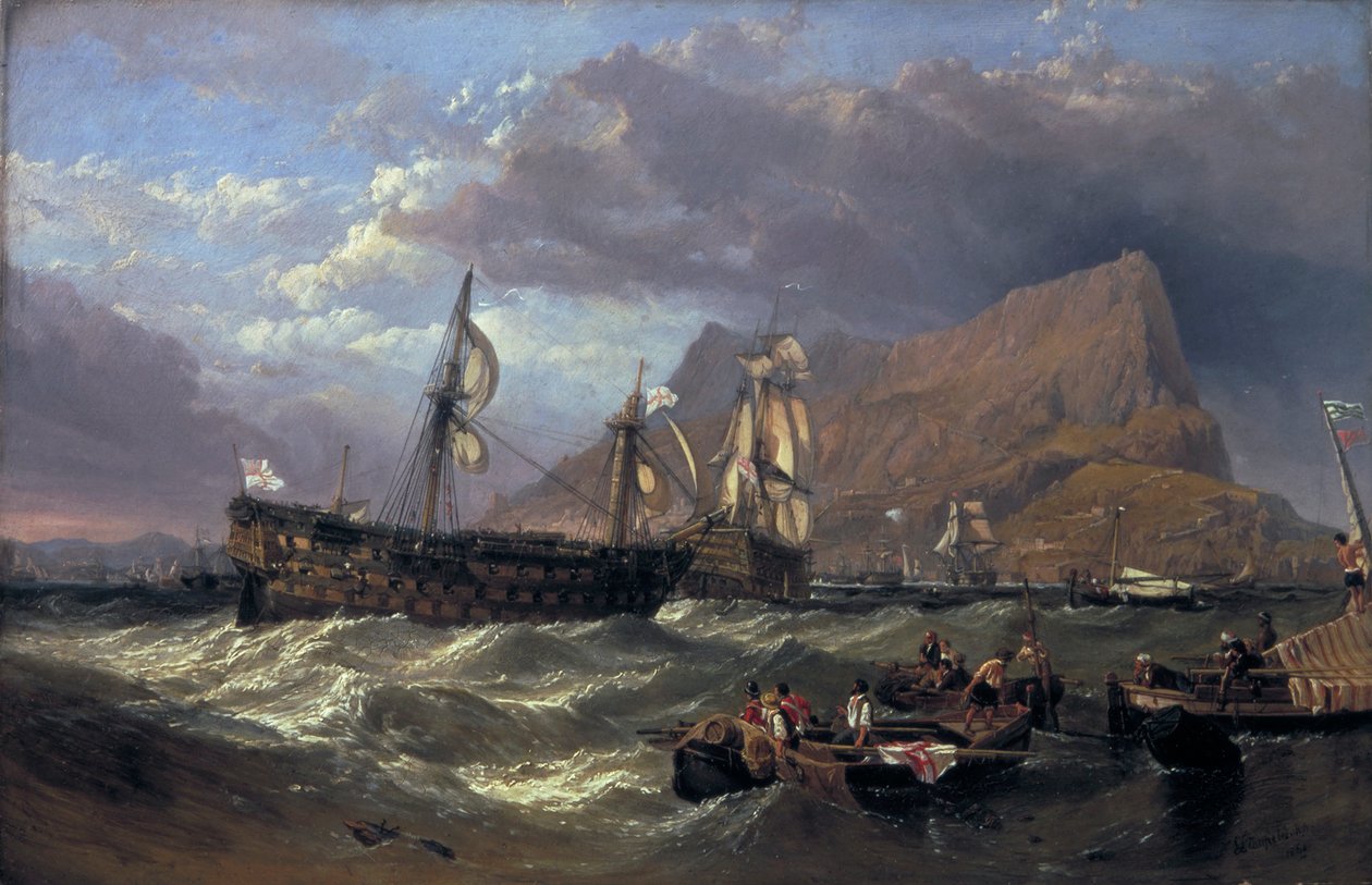 "Voitto hinattiin Gibraltarille", 1854 tekijältä Clarkson Stanfield