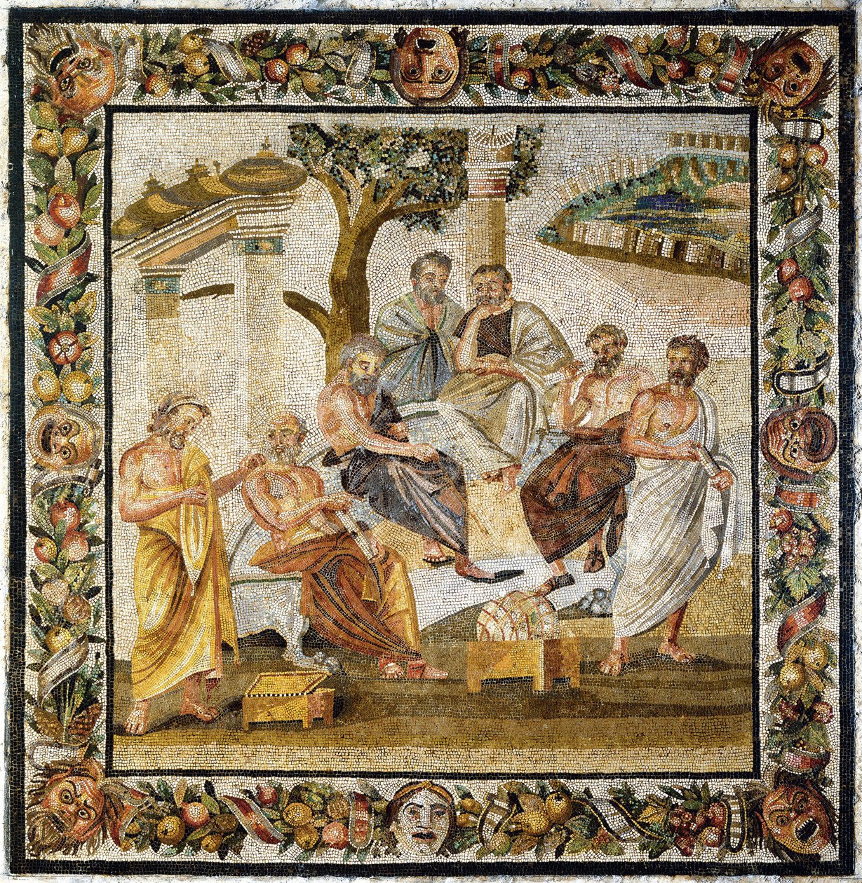 Platoninen akatemia. Mosaiikki Pompejista, 1. vuosisadalta eKr tekijältä Classical Antiquities