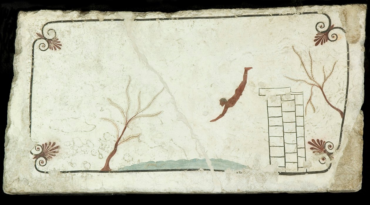 Sukeltaja. Sukeltajan Tomba del Tuffatoren hauta, noin 470 eaa. tekijältä Classical Antiquities