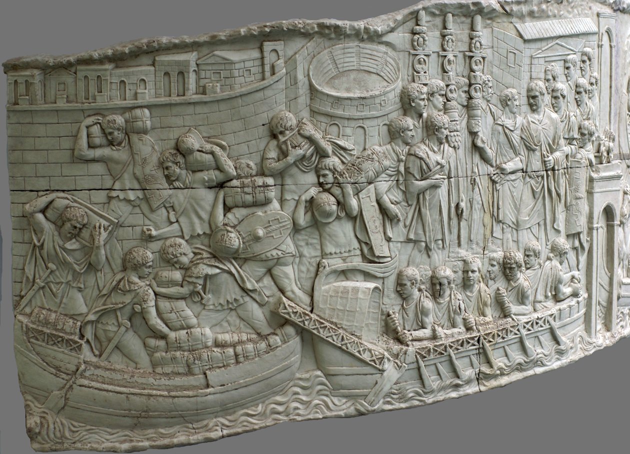 Roomalaiset keittiöt. Trajanuksen pylvään kohokuvioitu yksityiskohta, 1.-2. vuosisadalla tekijältä Classical Antiquities