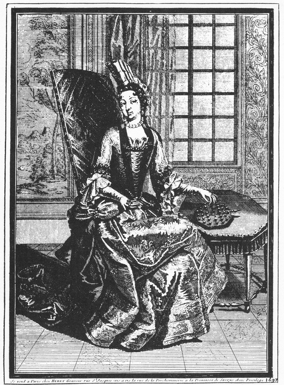 Anne Chabot de Rohan Prinsessa de Soubise (1663-1709) ja Peg Solitaire, muotokuva, 1687 tekijältä Claude Auguste Berey