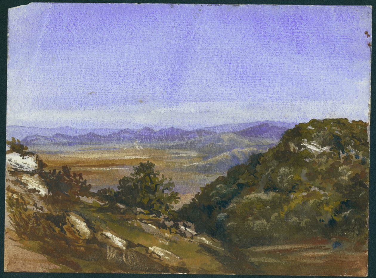 Mahrakah ja näkymä Jisreelin tasangolle, 1872 (wc ja lyijykynä paperille). tekijältä Claude Conder