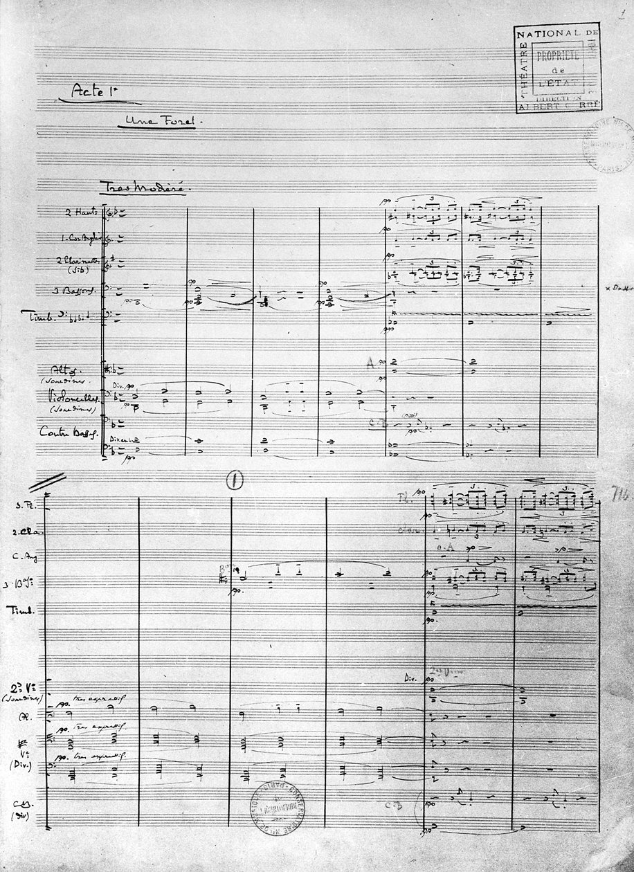 Pelleas and Melisande -elokuvan 1. pykälän tulosarkki, 1902 (kynä ja muste paperille) tekijältä Claude Debussy