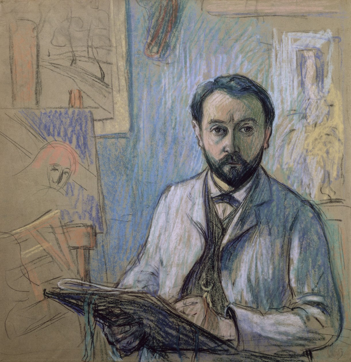 Omakuva studiossaan, 1889 (pastelli paperille) tekijältä Claude Emile Schuffenecker