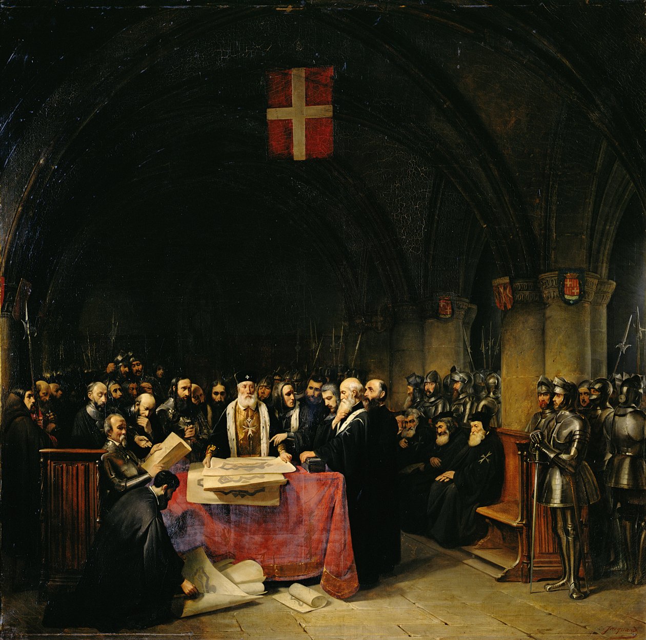 Pyhän Johanneksen Jerusalemin ritarikunnan kapituus pidettiin Rodoksella vuonna 1524, 1839 tekijältä Claude Jacquand