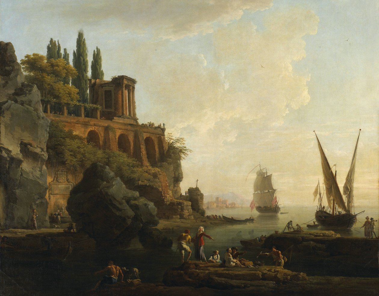 Kuvitteellinen maisema, Italian satama -kohtaus tekijältä Claude Joseph Vernet