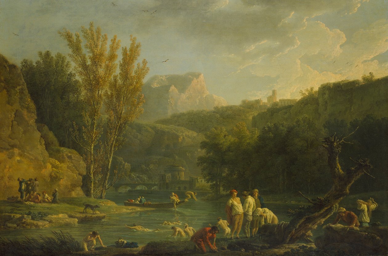 Jokikohtaus uimareiden kanssa, 1700-luku tekijältä Claude Joseph Vernet