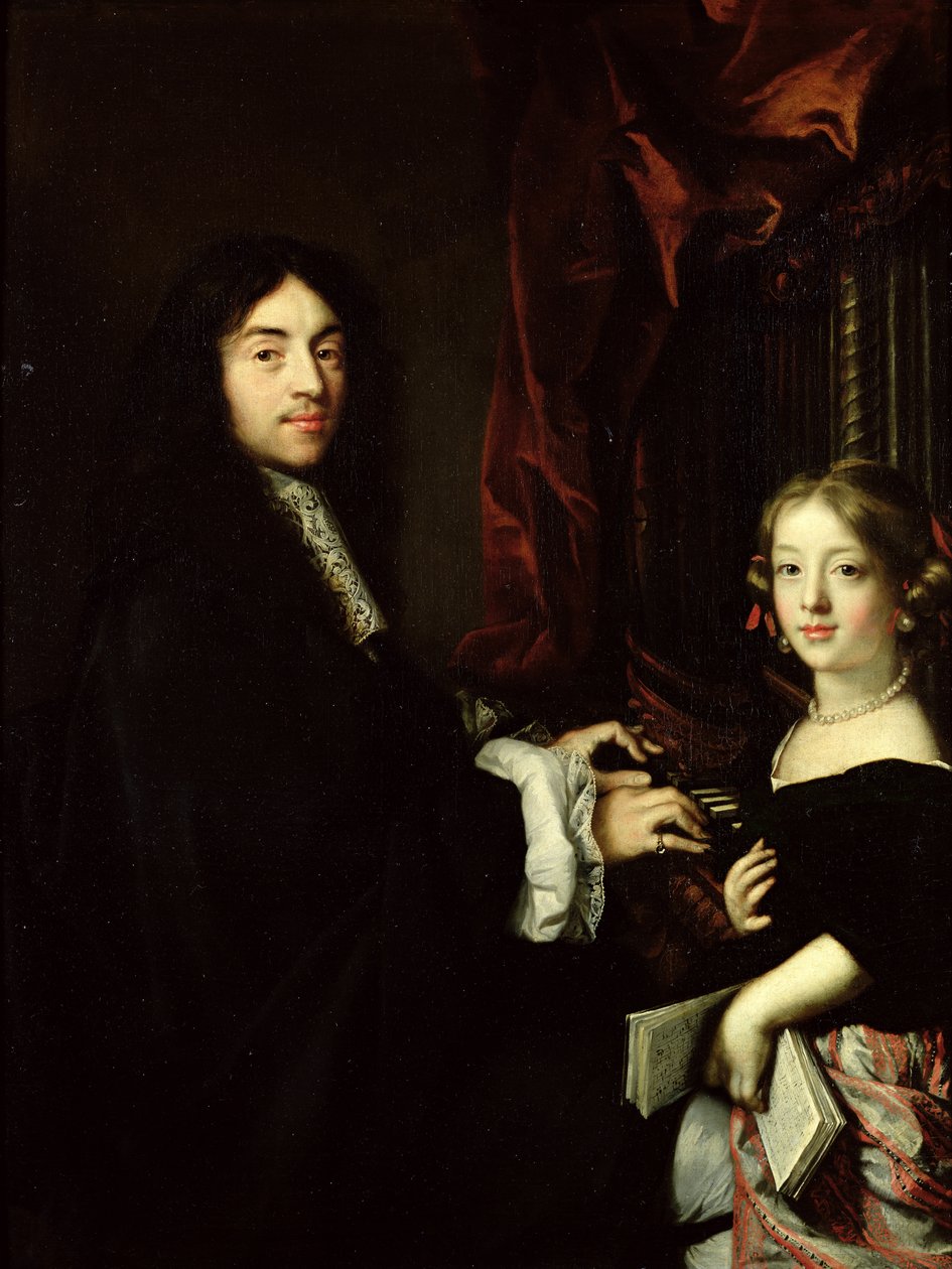 Charles Couperinin (1638-79) ja taiteilijan tyttären muotokuva, 1665-79 tekijältä Claude Lefebvre