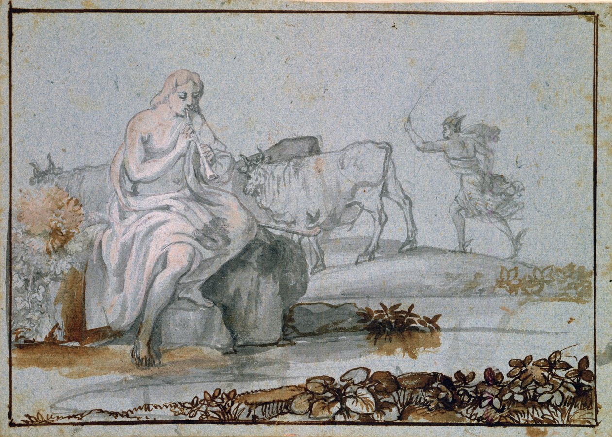 Apollo ja Mercury (ruskea ja harmaa muste ja pesu paperille) tekijältä Claude Lorrain