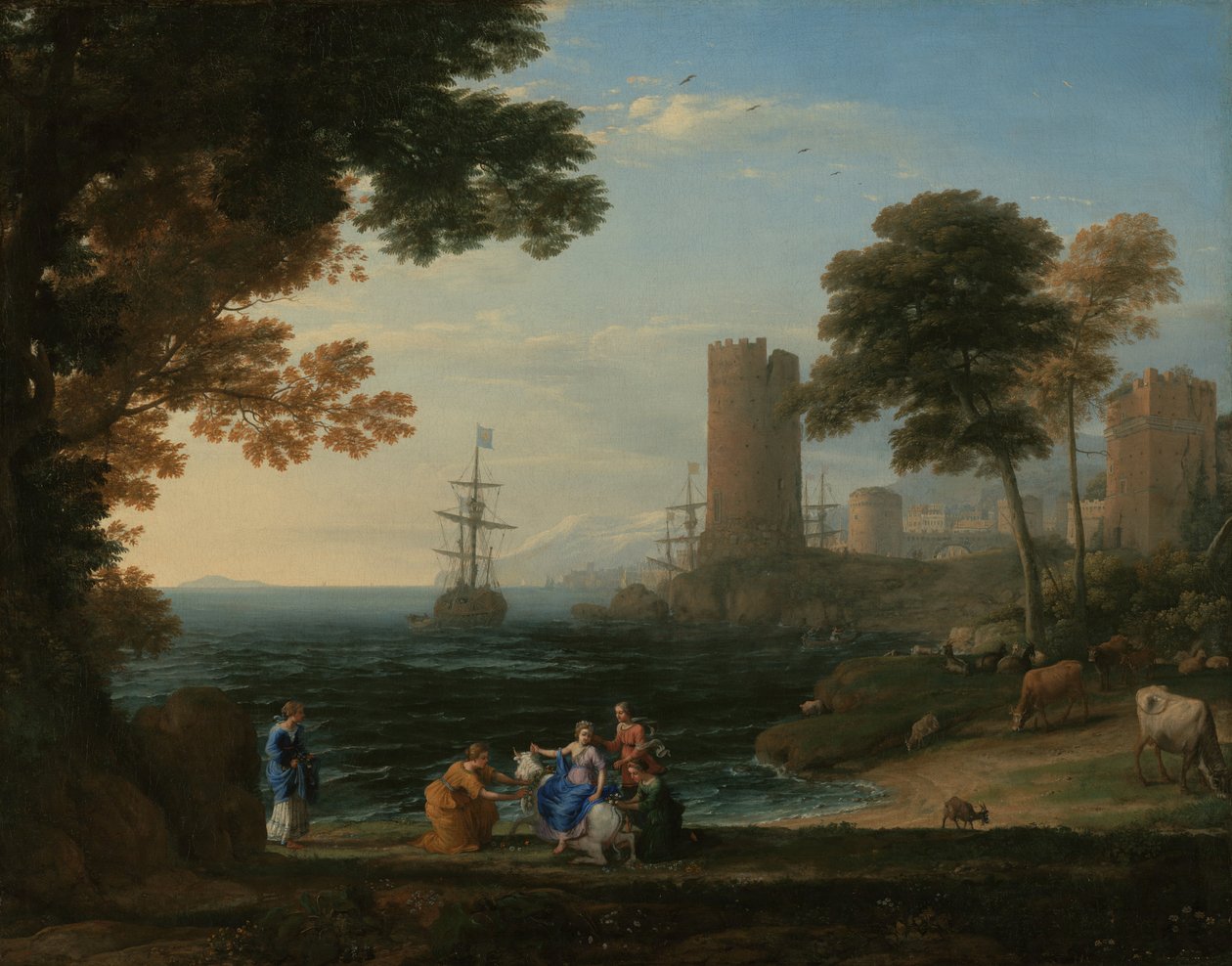 Rannikonäkymä ja Europan sieppaus tekijältä Claude Lorrain