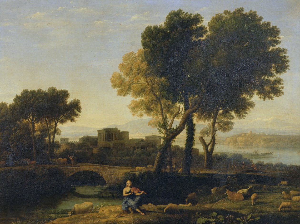 Maisema, jossa Apollo vartioi Admetuksen karjaa ja Mercury varastaa niitä tekijältä Claude Lorrain