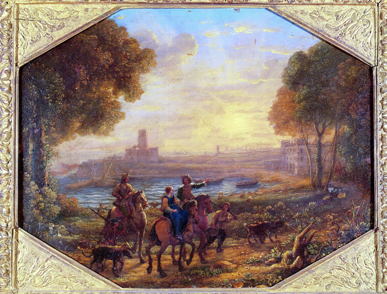 Maisema Santa Marinellan sataman kanssa (lähellä Civitavecchiaa), n. 1639-40 (öljy kuparille) tekijältä Claude Lorrain