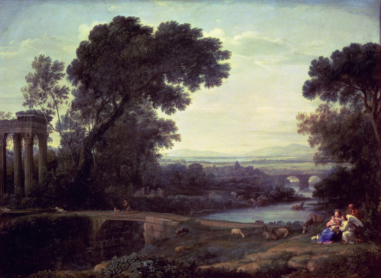 Keskipäivä tai maisema lennossa Egyptiin, 1661 tekijältä Claude Lorrain