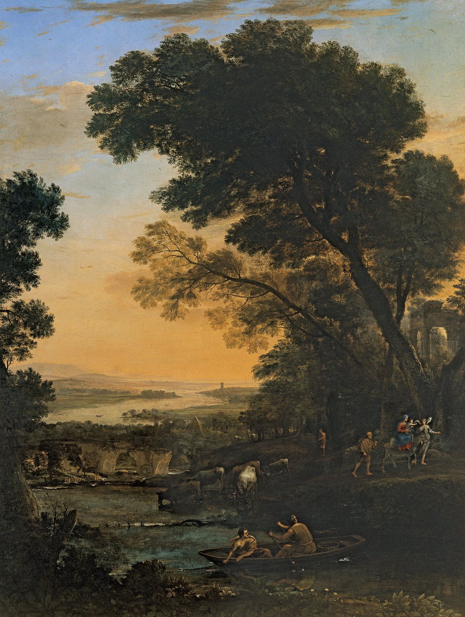 Paysage idyllique avec la fuite en Égypte tekijältä Claude Lorrain