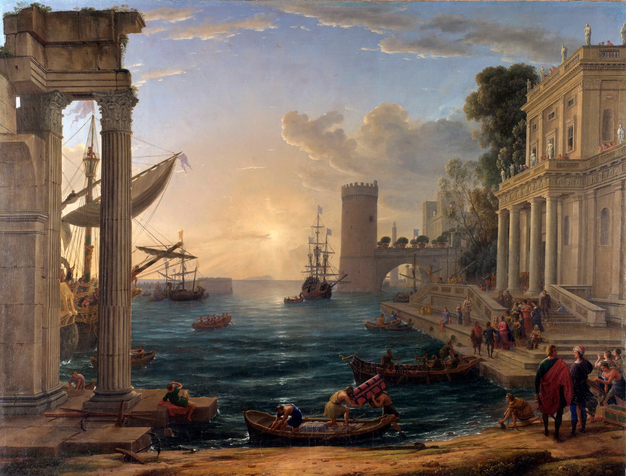 Satama ja Sheban kuningattaren alukselle nousu tekijältä Claude Lorrain
