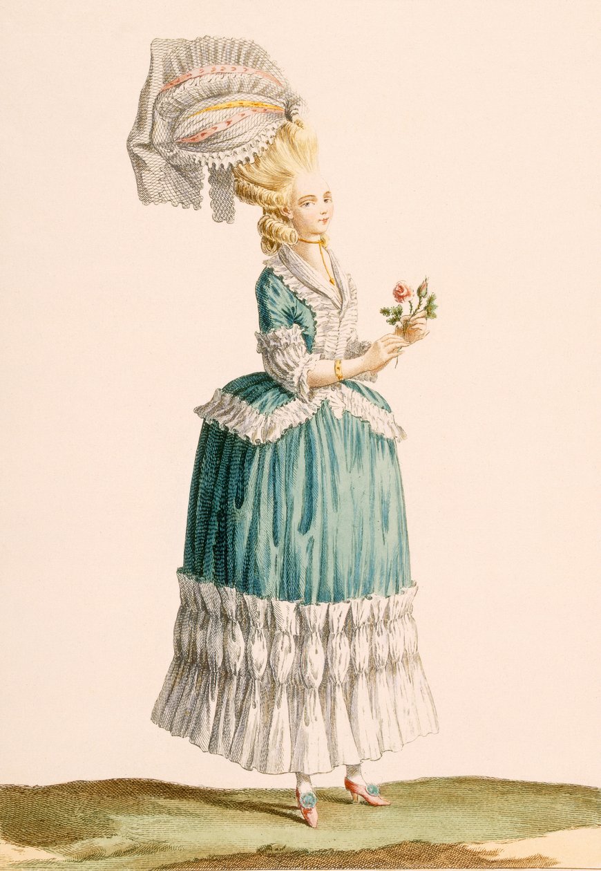 Caraco a la Polanaise, kaiverrettu Dupin, teoksesta "Galeries des Modes et Costumes Francais", n. 1778-87 tekijältä Claude Louis Desrais