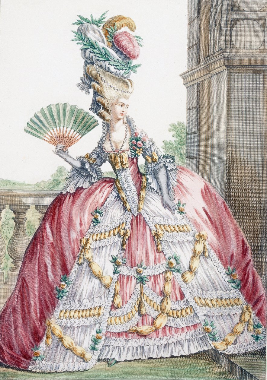 Grand Robe a La Francais, kaiverrus Voysard, levy "Galeries des Modes et Costumes Francais", n. 1778-87 tekijältä Claude Louis Desrais