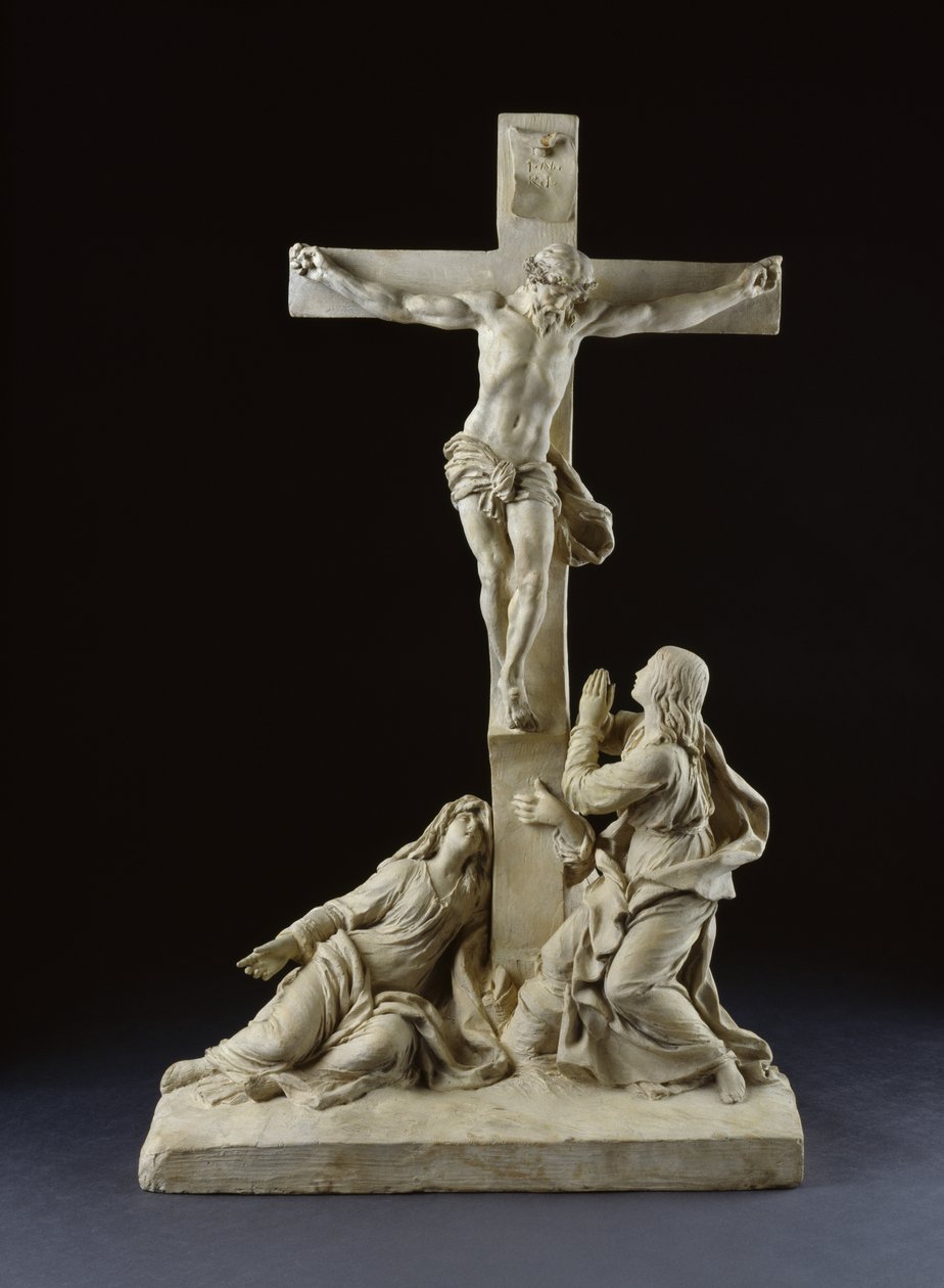 Ristiinnaulitseminen, Neitsyt Marian ja Pyhän Johannes evankelistan kanssa, 1785 (terrakotta) tekijältä Claude Michel Clodion