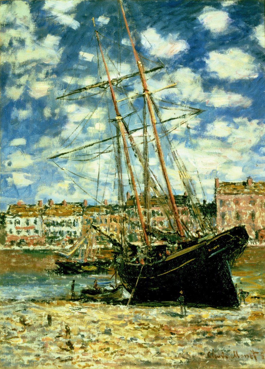 Vene makaa laskuveden aikaan tekijältä Claude Monet