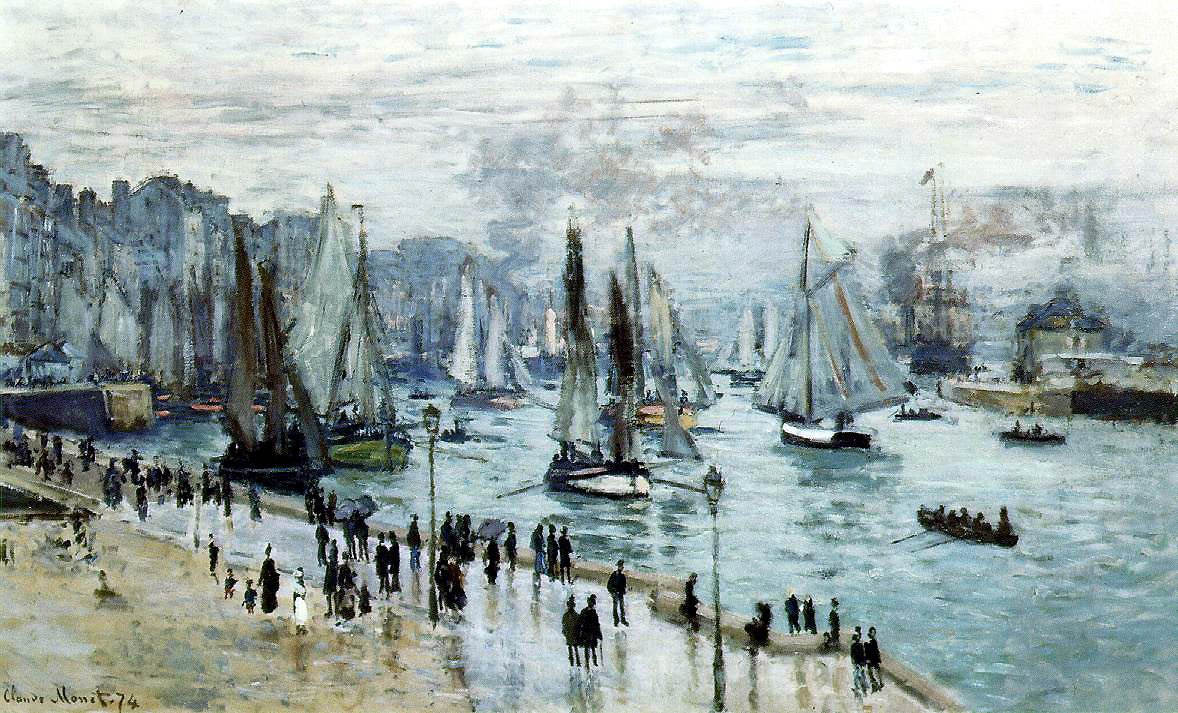 Kalastusveneet lähtevät satamasta, Le Havre tekijältä Claude Monet