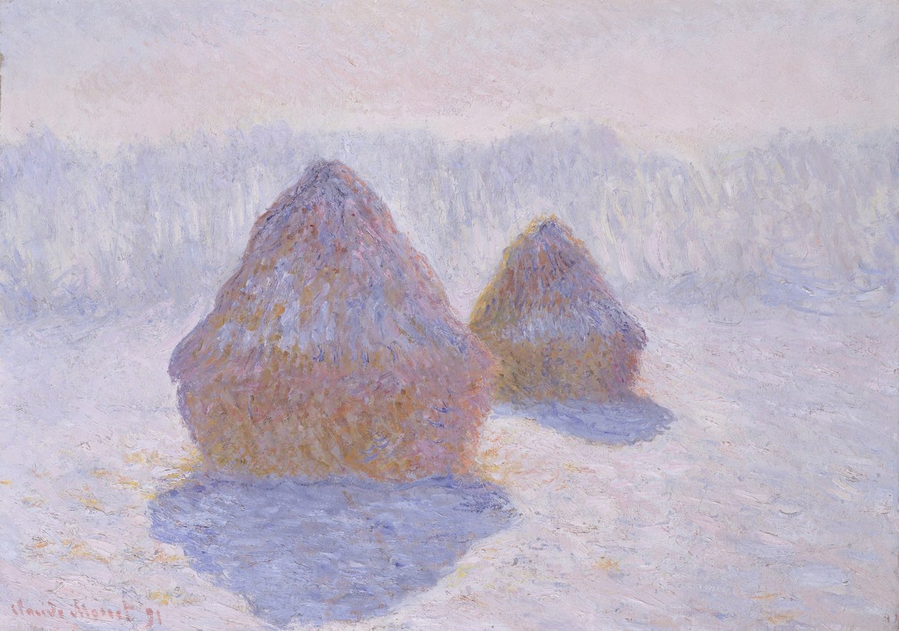Haystacks (Lumen ja auringon vaikutus) tekijältä Claude Monet